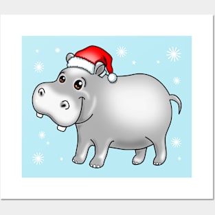 Cute Hippo For Christmas Hippopotamus Posters and Art